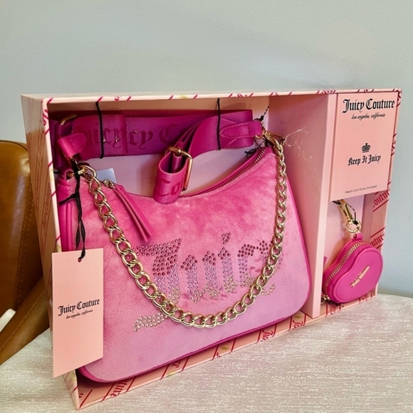 🔹️ Juicy Couture🔹️ Shoulder Bag 2 Piece Set Juicy Pink Christmas Gift Set ✨️💕 - Picture 1 of 13